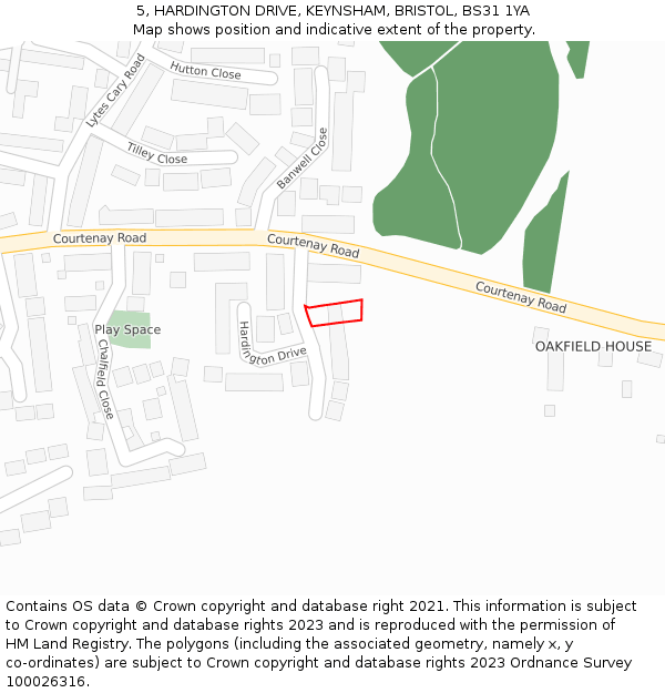 5, HARDINGTON DRIVE, KEYNSHAM, BRISTOL, BS31 1YA: Location map and indicative extent of plot