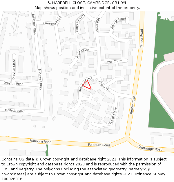 5, HAREBELL CLOSE, CAMBRIDGE, CB1 9YL: Location map and indicative extent of plot