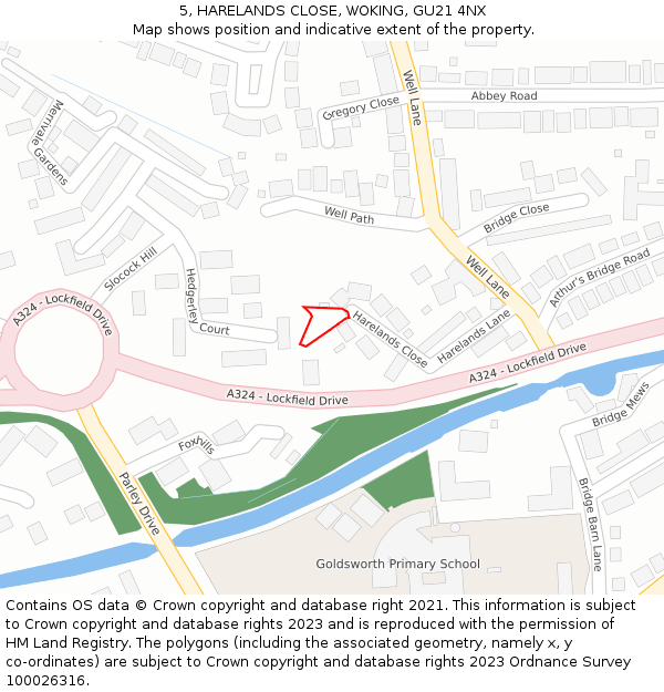 5, HARELANDS CLOSE, WOKING, GU21 4NX: Location map and indicative extent of plot