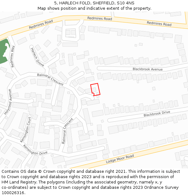 5, HARLECH FOLD, SHEFFIELD, S10 4NS: Location map and indicative extent of plot