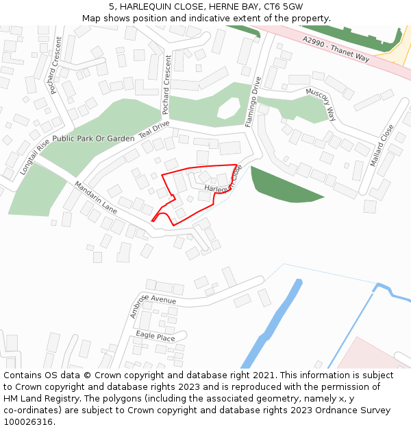 5, HARLEQUIN CLOSE, HERNE BAY, CT6 5GW: Location map and indicative extent of plot