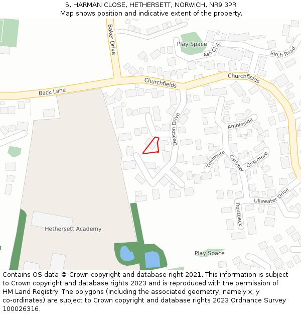 5, HARMAN CLOSE, HETHERSETT, NORWICH, NR9 3PR: Location map and indicative extent of plot