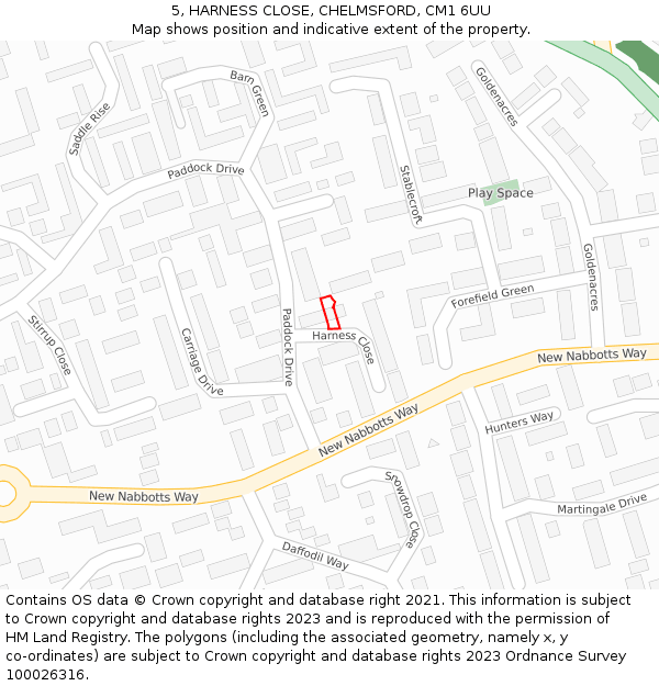 5, HARNESS CLOSE, CHELMSFORD, CM1 6UU: Location map and indicative extent of plot