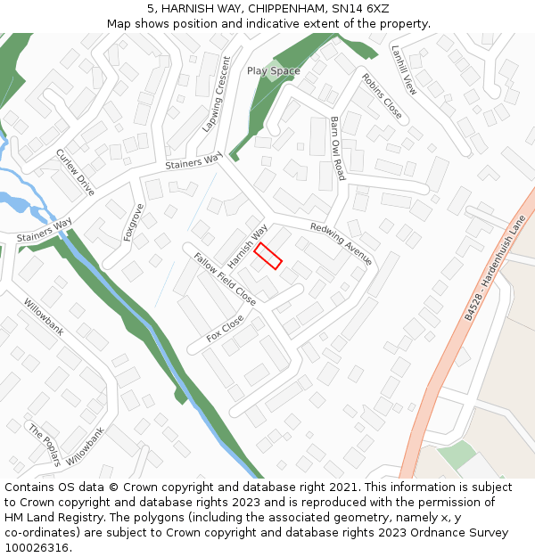 5, HARNISH WAY, CHIPPENHAM, SN14 6XZ: Location map and indicative extent of plot