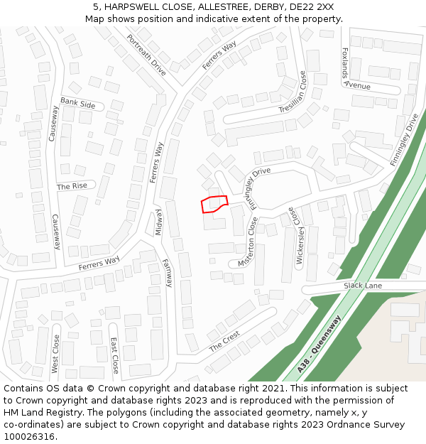5, HARPSWELL CLOSE, ALLESTREE, DERBY, DE22 2XX: Location map and indicative extent of plot