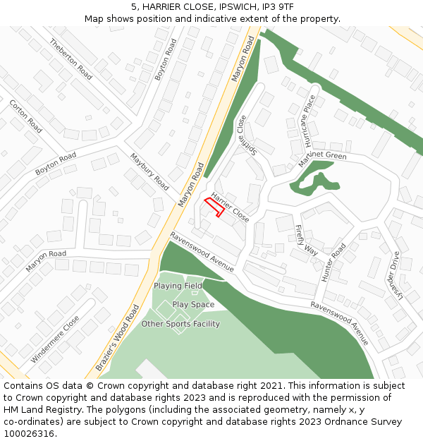 5, HARRIER CLOSE, IPSWICH, IP3 9TF: Location map and indicative extent of plot