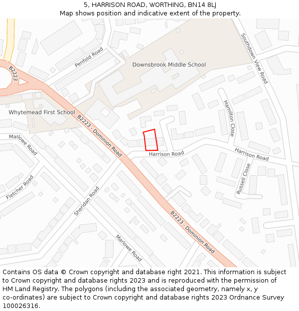 5, HARRISON ROAD, WORTHING, BN14 8LJ: Location map and indicative extent of plot