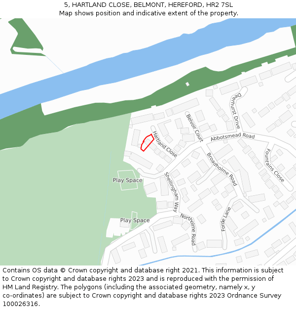 5, HARTLAND CLOSE, BELMONT, HEREFORD, HR2 7SL: Location map and indicative extent of plot