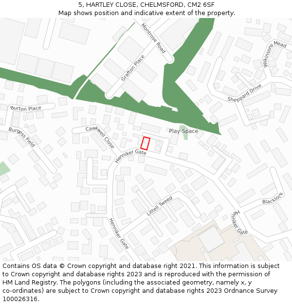 5, HARTLEY CLOSE, CHELMSFORD, CM2 6SF: Location map and indicative extent of plot