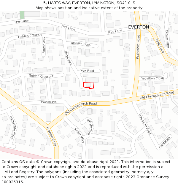 5, HARTS WAY, EVERTON, LYMINGTON, SO41 0LS: Location map and indicative extent of plot