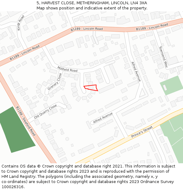 5, HARVEST CLOSE, METHERINGHAM, LINCOLN, LN4 3XA: Location map and indicative extent of plot