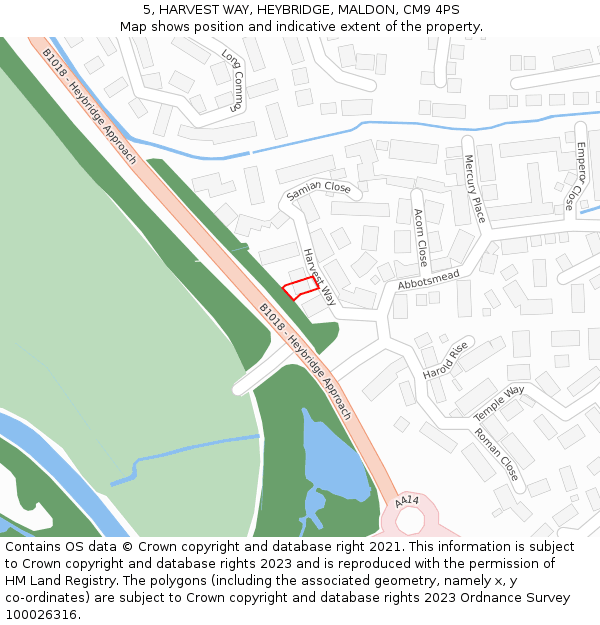 5, HARVEST WAY, HEYBRIDGE, MALDON, CM9 4PS: Location map and indicative extent of plot