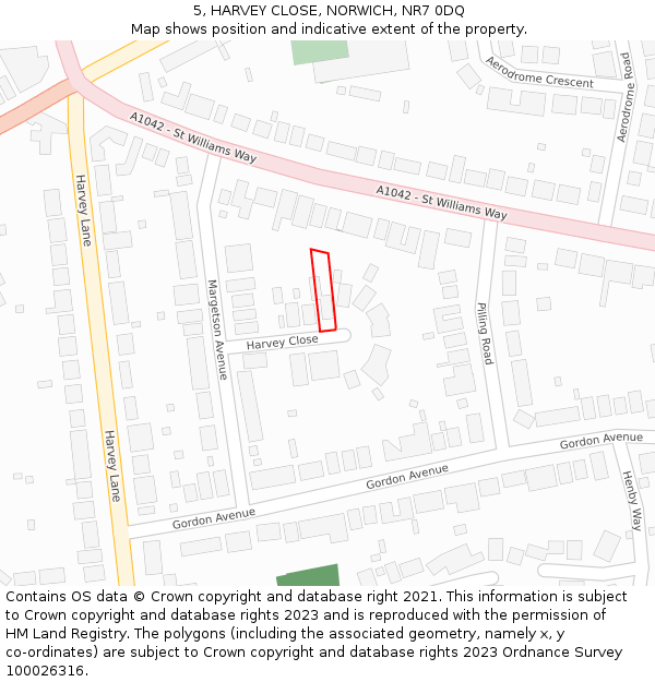 5, HARVEY CLOSE, NORWICH, NR7 0DQ: Location map and indicative extent of plot