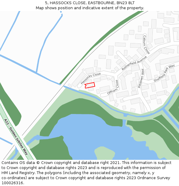 5, HASSOCKS CLOSE, EASTBOURNE, BN23 8LT: Location map and indicative extent of plot