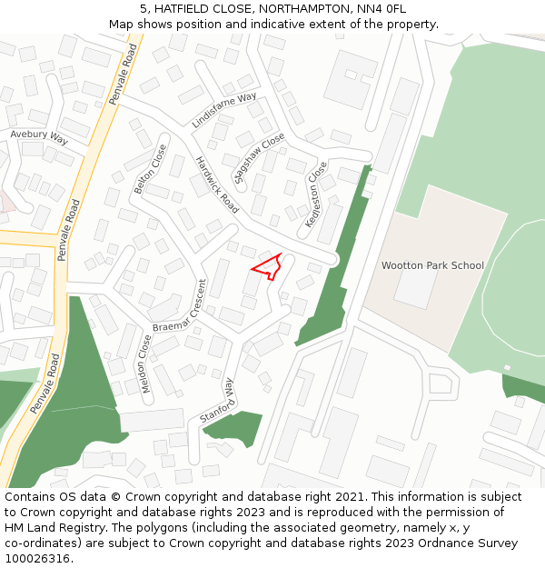 5, HATFIELD CLOSE, NORTHAMPTON, NN4 0FL: Location map and indicative extent of plot