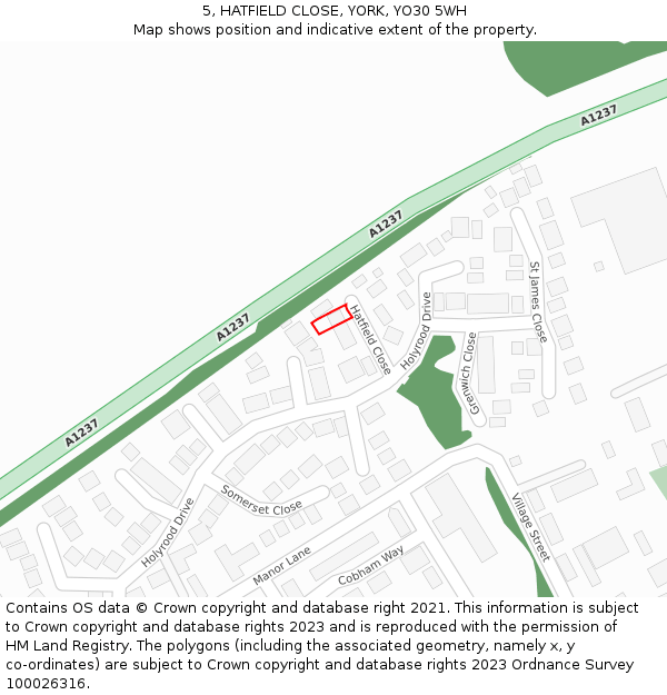 5, HATFIELD CLOSE, YORK, YO30 5WH: Location map and indicative extent of plot