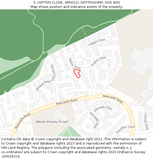 5, HATTON CLOSE, ARNOLD, NOTTINGHAM, NG5 9QG: Location map and indicative extent of plot