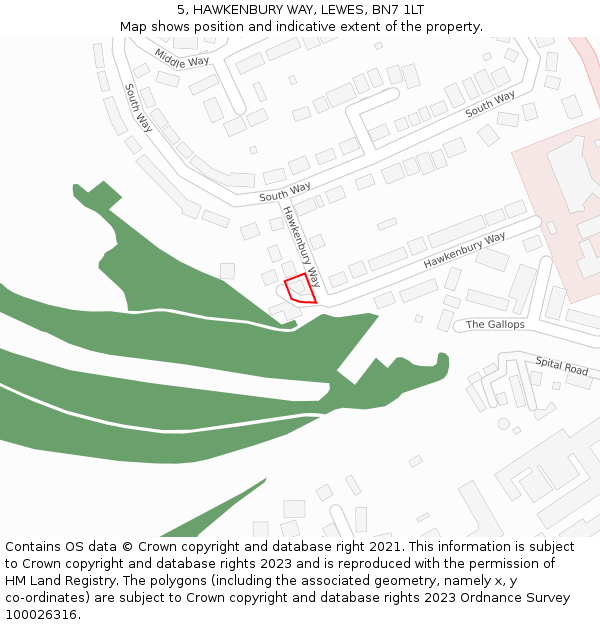5, HAWKENBURY WAY, LEWES, BN7 1LT: Location map and indicative extent of plot