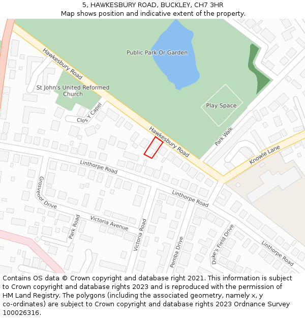 5, HAWKESBURY ROAD, BUCKLEY, CH7 3HR: Location map and indicative extent of plot