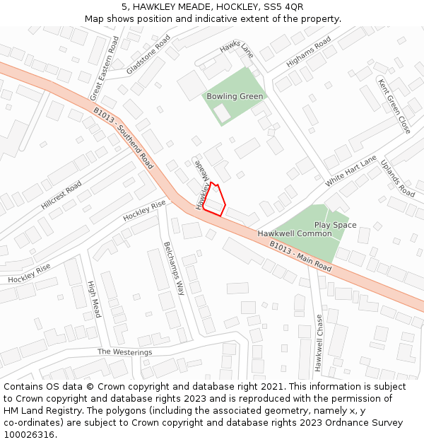 5, HAWKLEY MEADE, HOCKLEY, SS5 4QR: Location map and indicative extent of plot