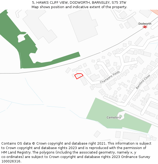 5, HAWKS CLIFF VIEW, DODWORTH, BARNSLEY, S75 3TW: Location map and indicative extent of plot