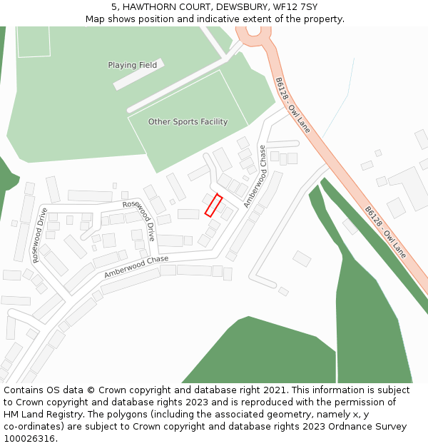5, HAWTHORN COURT, DEWSBURY, WF12 7SY: Location map and indicative extent of plot