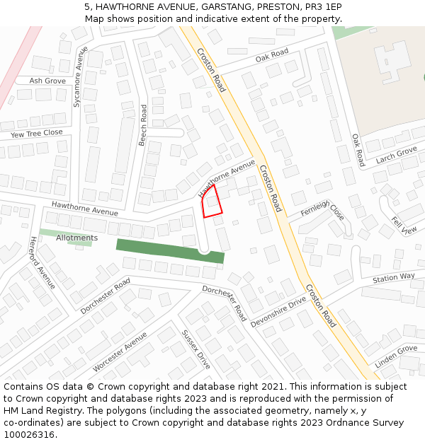 5, HAWTHORNE AVENUE, GARSTANG, PRESTON, PR3 1EP: Location map and indicative extent of plot