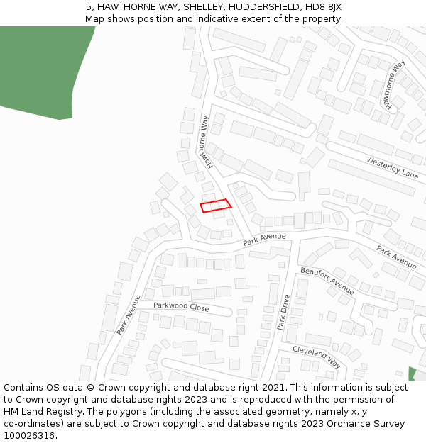 5, HAWTHORNE WAY, SHELLEY, HUDDERSFIELD, HD8 8JX: Location map and indicative extent of plot