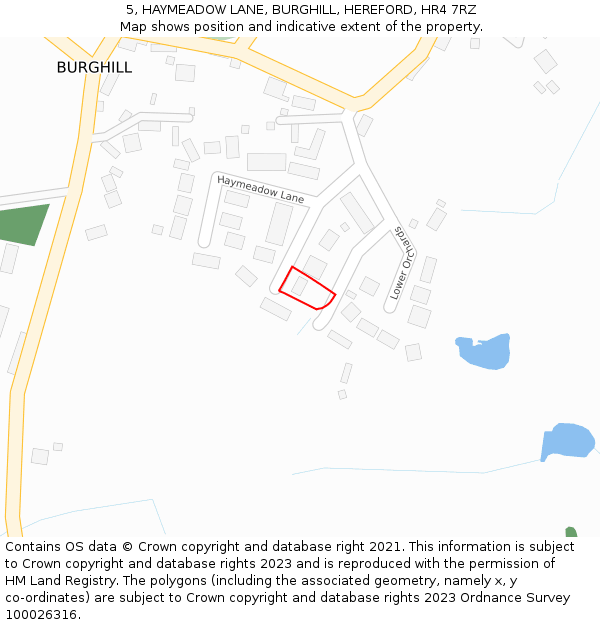 5, HAYMEADOW LANE, BURGHILL, HEREFORD, HR4 7RZ: Location map and indicative extent of plot
