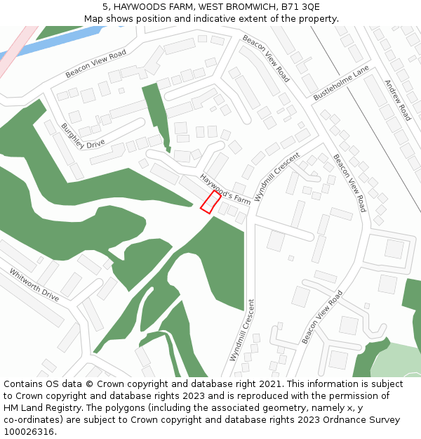 5, HAYWOODS FARM, WEST BROMWICH, B71 3QE: Location map and indicative extent of plot