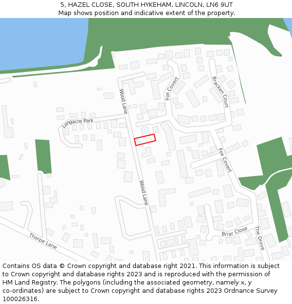 5, HAZEL CLOSE, SOUTH HYKEHAM, LINCOLN, LN6 9UT: Location map and indicative extent of plot