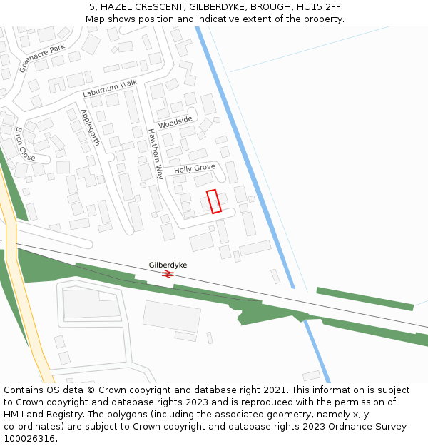 5, HAZEL CRESCENT, GILBERDYKE, BROUGH, HU15 2FF: Location map and indicative extent of plot