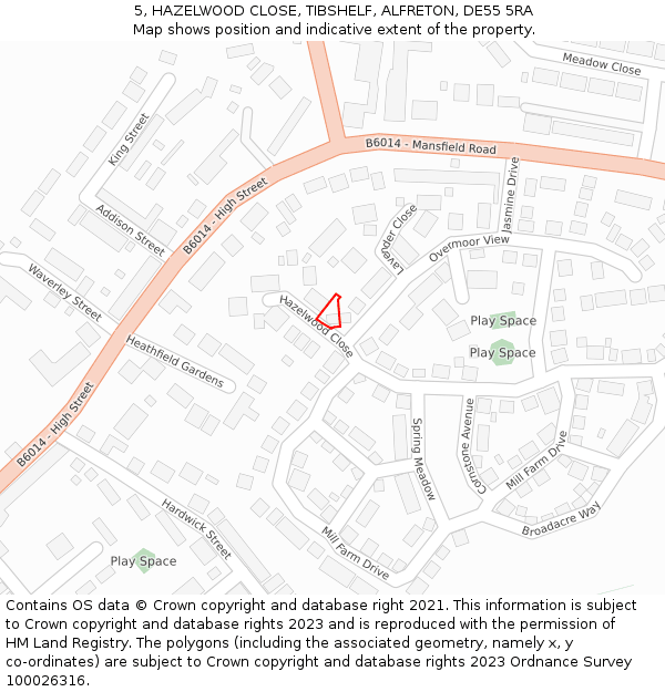 5, HAZELWOOD CLOSE, TIBSHELF, ALFRETON, DE55 5RA: Location map and indicative extent of plot