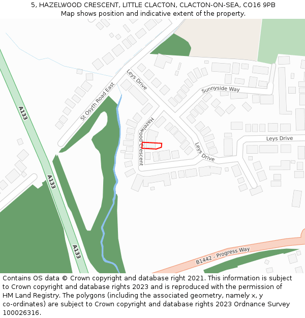 5, HAZELWOOD CRESCENT, LITTLE CLACTON, CLACTON-ON-SEA, CO16 9PB: Location map and indicative extent of plot
