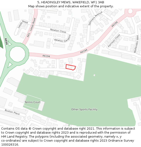 5, HEADINGLEY MEWS, WAKEFIELD, WF1 3AB: Location map and indicative extent of plot