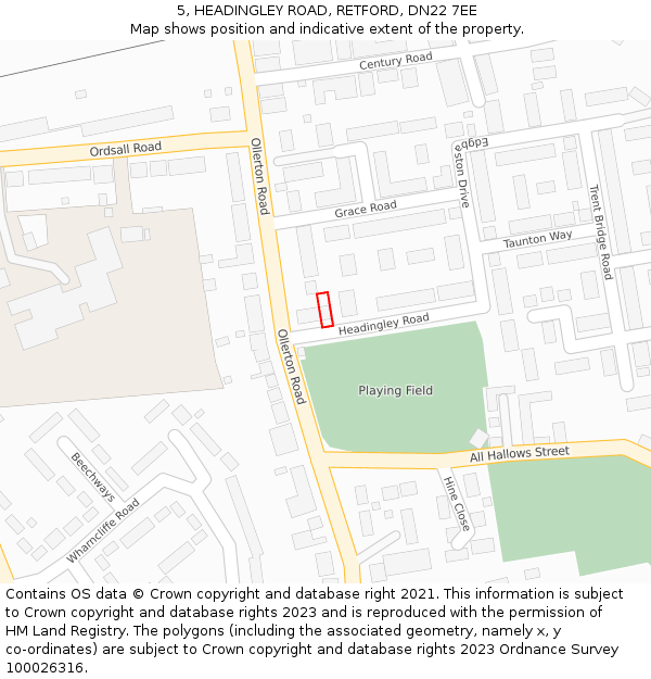 5, HEADINGLEY ROAD, RETFORD, DN22 7EE: Location map and indicative extent of plot