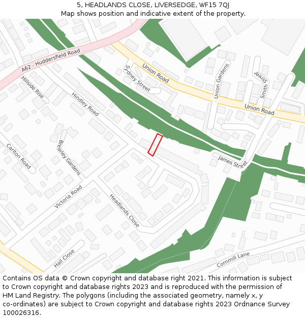 5, HEADLANDS CLOSE, LIVERSEDGE, WF15 7QJ: Location map and indicative extent of plot
