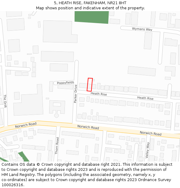 5, HEATH RISE, FAKENHAM, NR21 8HT: Location map and indicative extent of plot