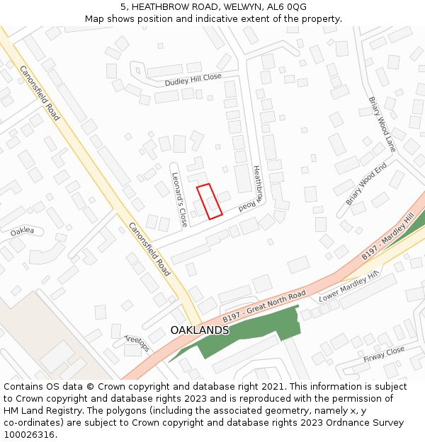 5, HEATHBROW ROAD, WELWYN, AL6 0QG: Location map and indicative extent of plot