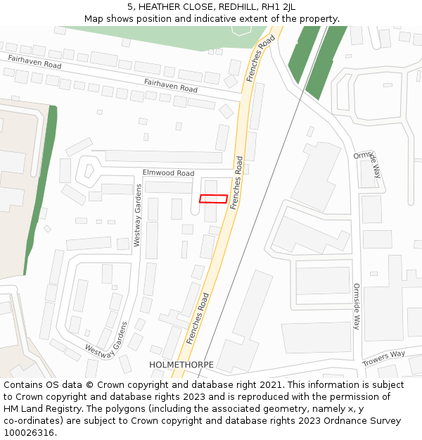 5, HEATHER CLOSE, REDHILL, RH1 2JL: Location map and indicative extent of plot