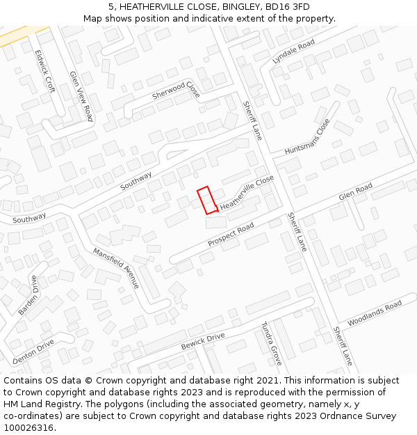 5, HEATHERVILLE CLOSE, BINGLEY, BD16 3FD: Location map and indicative extent of plot