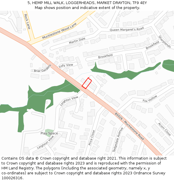 5, HEMP MILL WALK, LOGGERHEADS, MARKET DRAYTON, TF9 4EY: Location map and indicative extent of plot