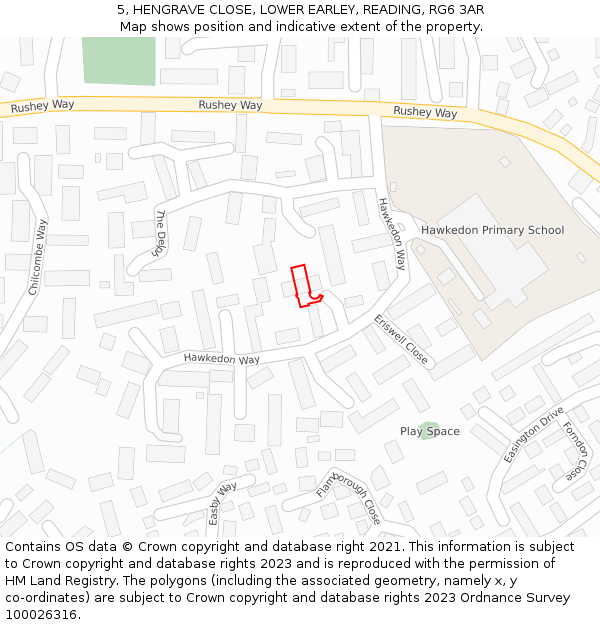 5, HENGRAVE CLOSE, LOWER EARLEY, READING, RG6 3AR: Location map and indicative extent of plot