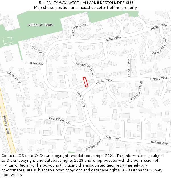 5, HENLEY WAY, WEST HALLAM, ILKESTON, DE7 6LU: Location map and indicative extent of plot