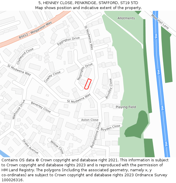 5, HENNEY CLOSE, PENKRIDGE, STAFFORD, ST19 5TD: Location map and indicative extent of plot