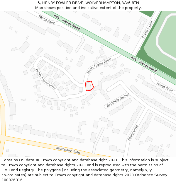 5, HENRY FOWLER DRIVE, WOLVERHAMPTON, WV6 8TN: Location map and indicative extent of plot