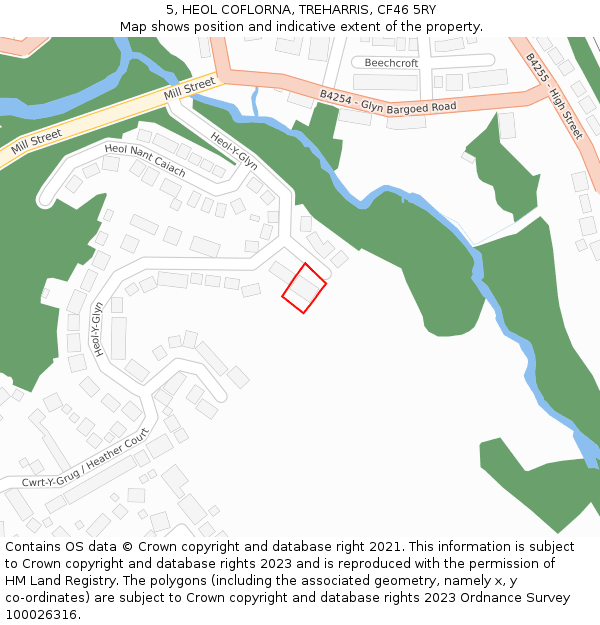 5, HEOL COFLORNA, TREHARRIS, CF46 5RY: Location map and indicative extent of plot