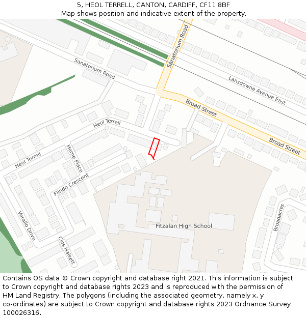 5, HEOL TERRELL, CANTON, CARDIFF, CF11 8BF: Location map and indicative extent of plot