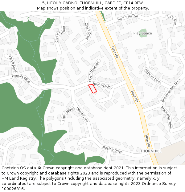 5, HEOL Y CADNO, THORNHILL, CARDIFF, CF14 9EW: Location map and indicative extent of plot