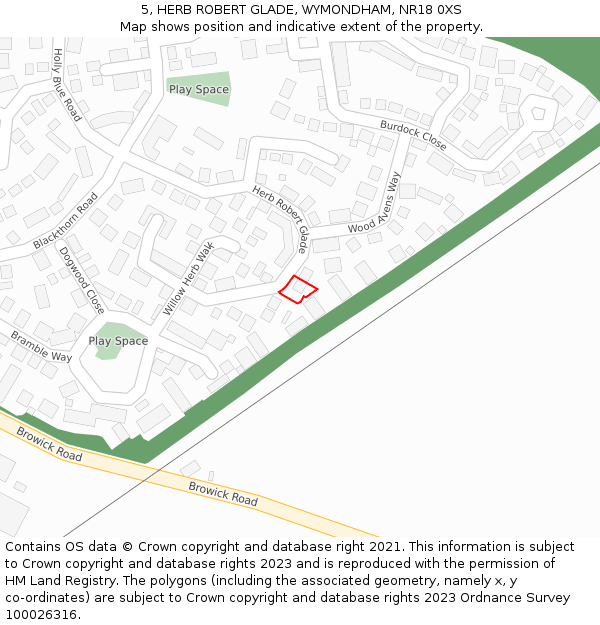 5, HERB ROBERT GLADE, WYMONDHAM, NR18 0XS: Location map and indicative extent of plot